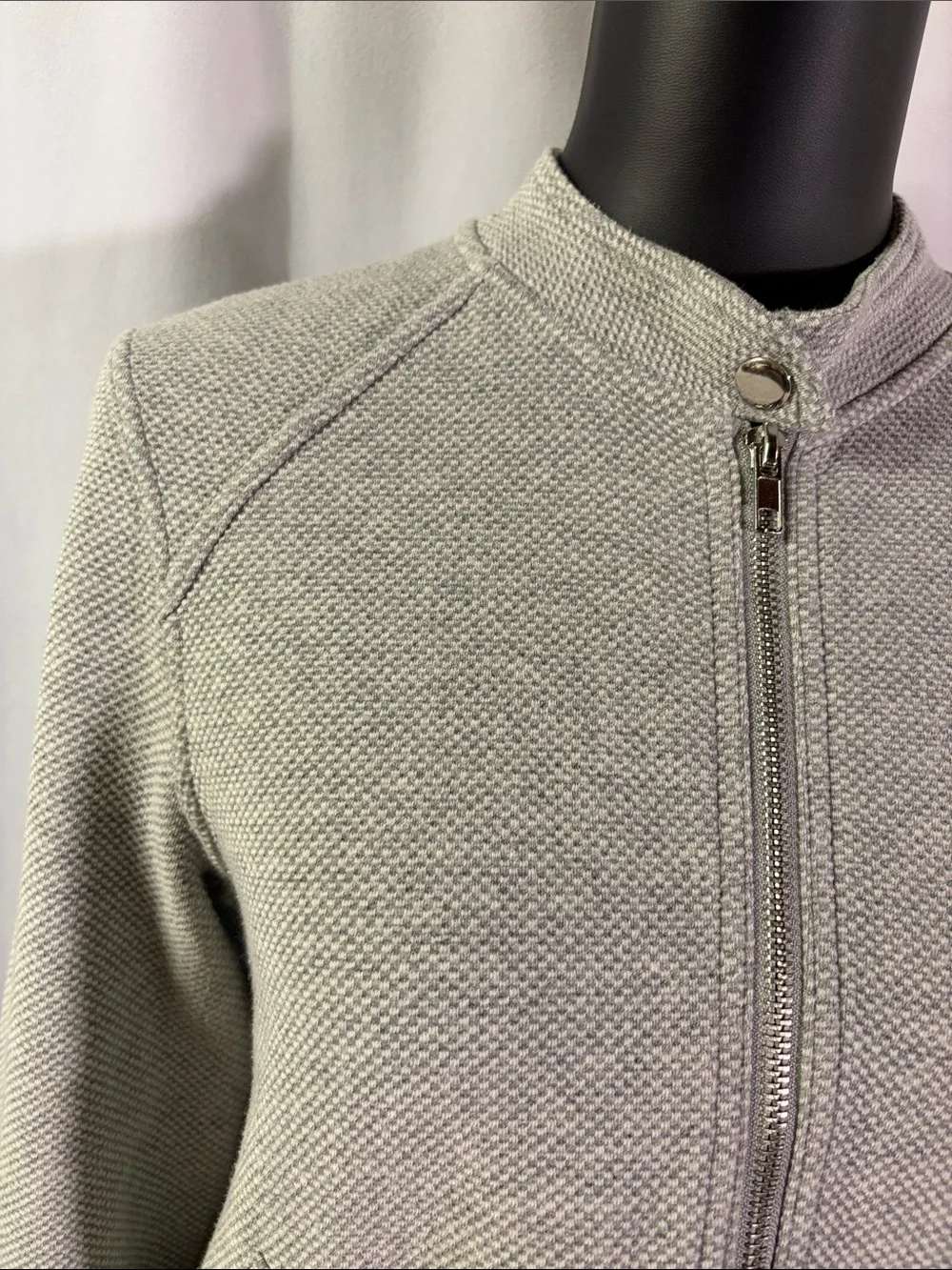 Banana Republic Factory Gray Zip Front Cropped Knit Moto Jacket - Picture 6 of 16